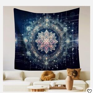 Intricate Blue and White Mandala Wall Tapestry
